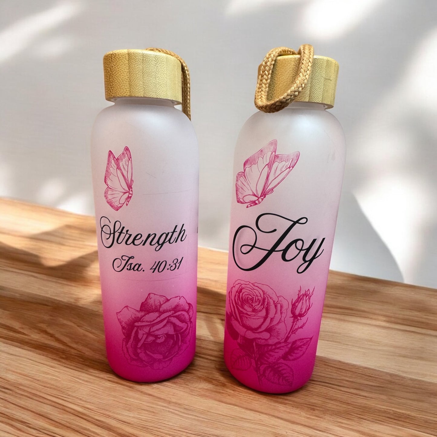 Pink Frosted Glass Bottle in pink