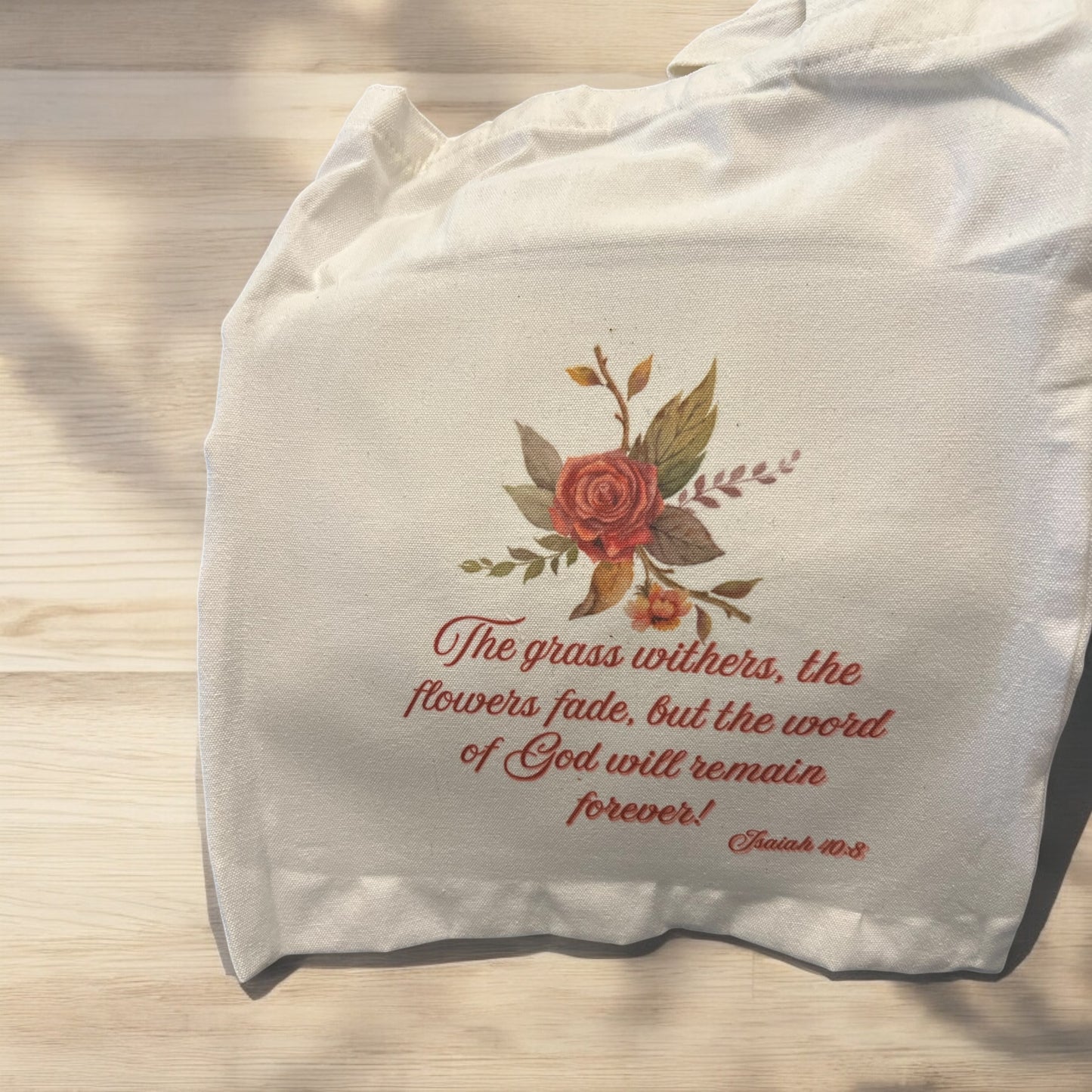 Isaiah 40:8 Bible verse tote bag