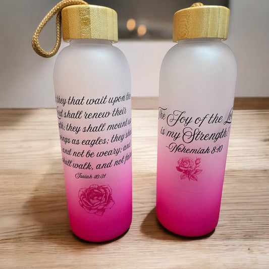 Pink Frosted Glass Bottle in pink