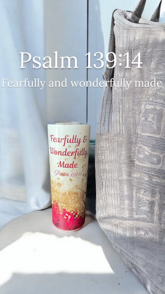 Fearfully and Wonderfully made tumbler in Red and Gold