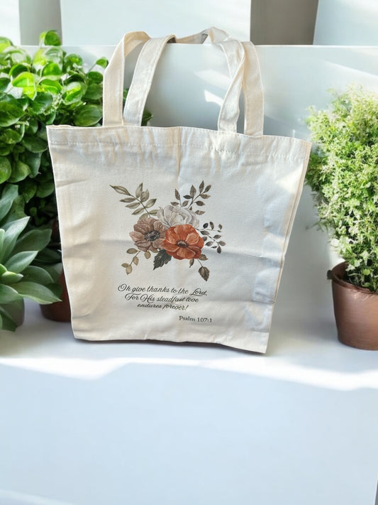 Psalm 107:1 Tote bag (Bulk orders 10ct-80ct)